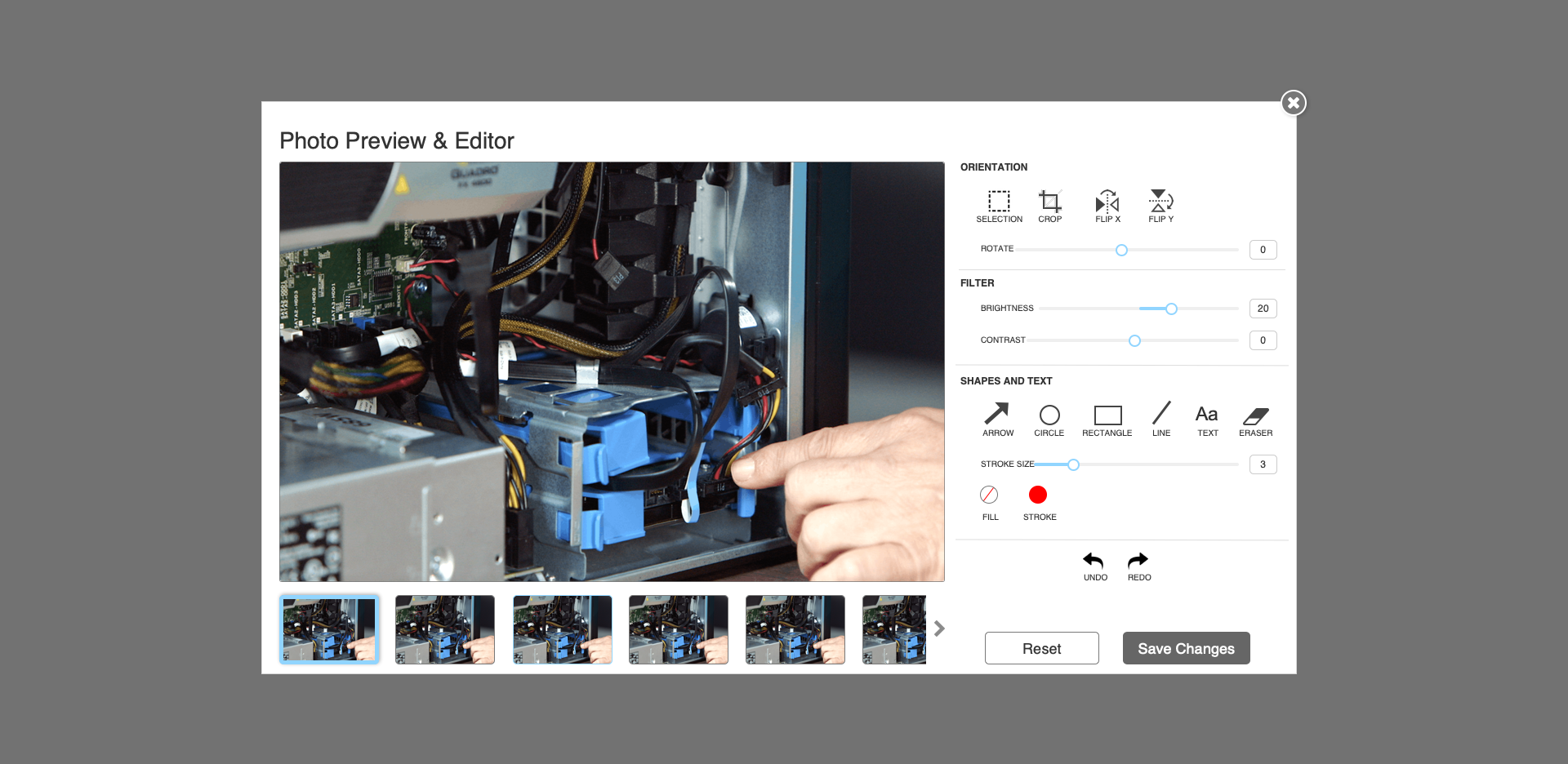Photo preview and editor