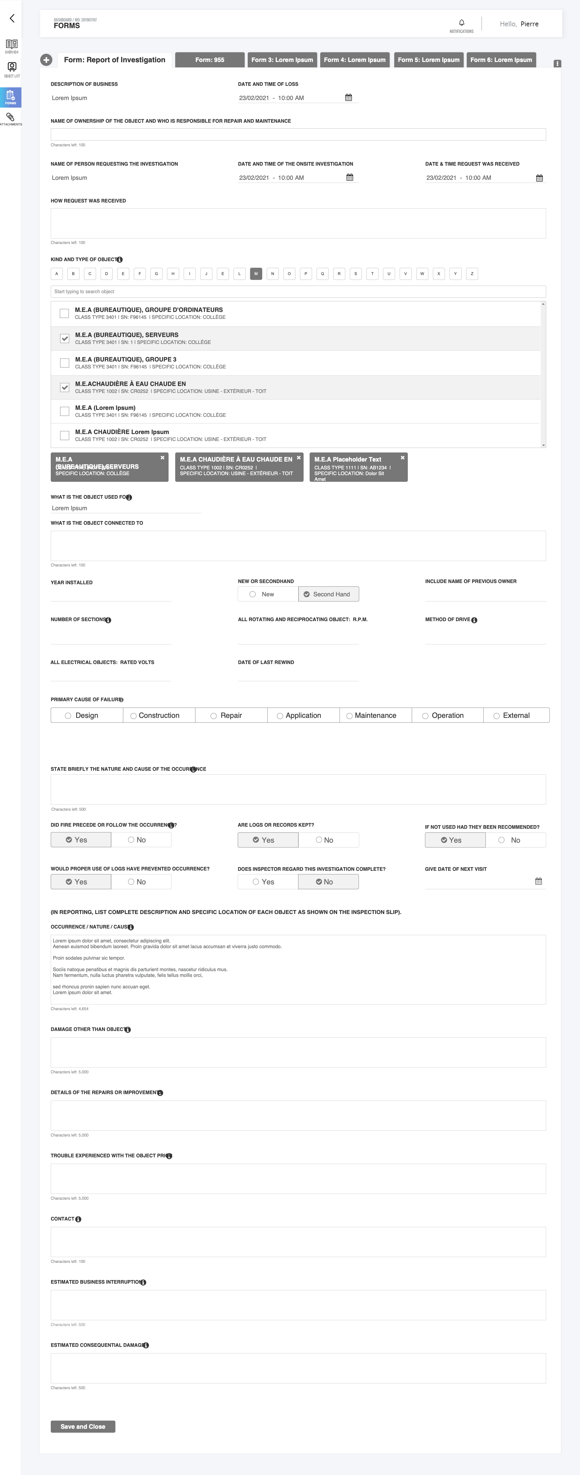 Report of Investigation form on tablet