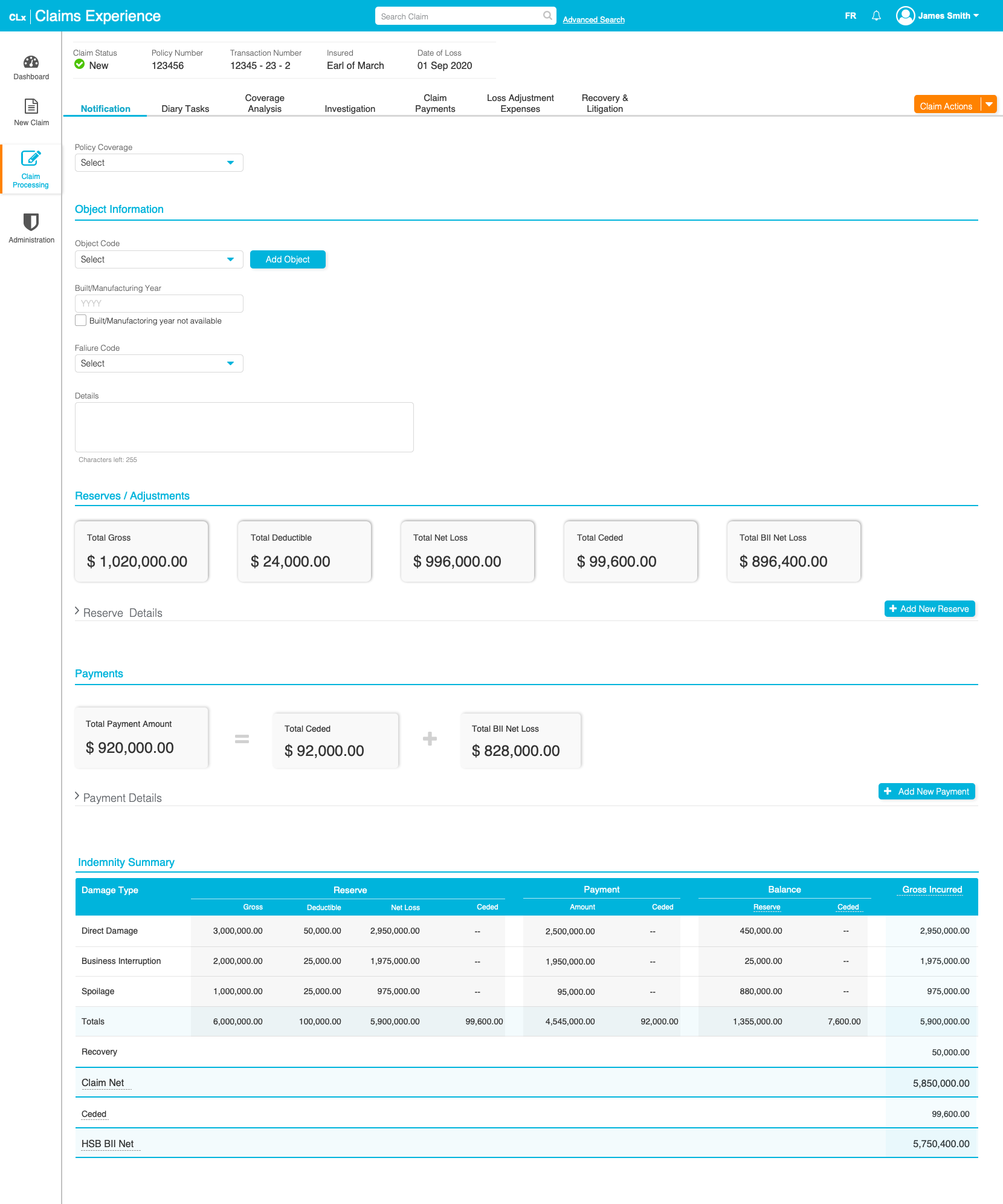 Policy lookup, create new claim