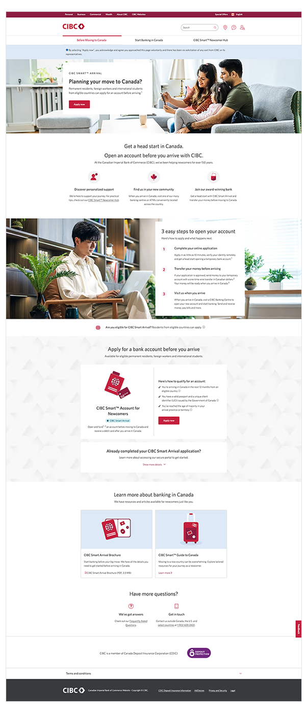CIBC Smart Arrival landing page