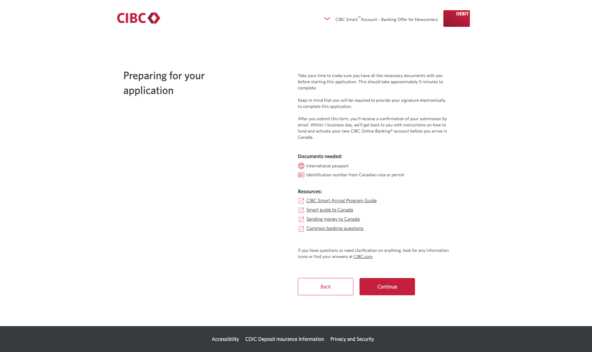 Preparing for your application screen