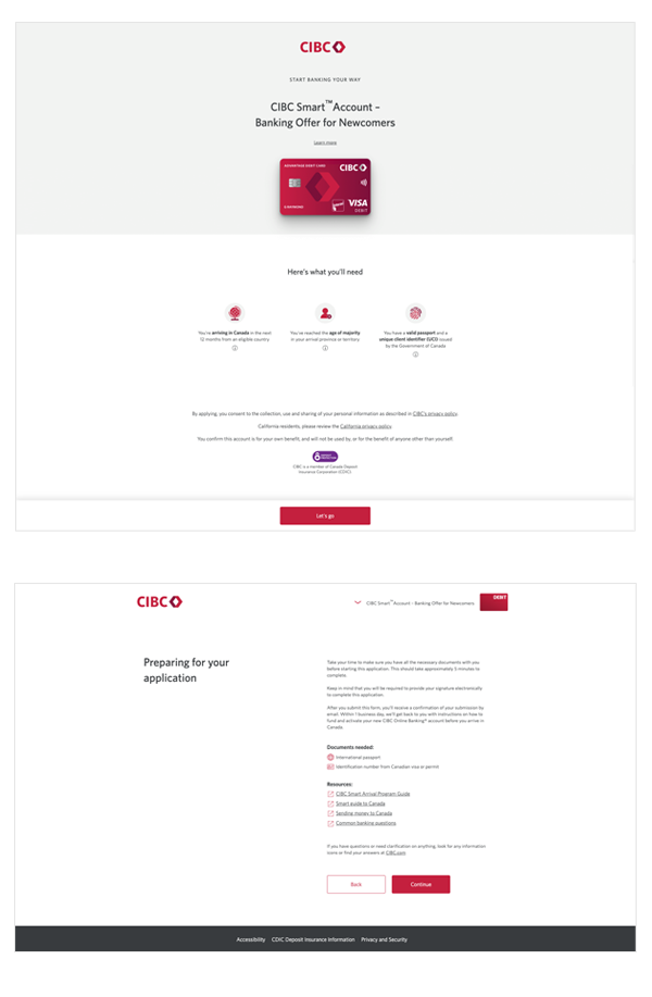 CIBC Smart Arrival responsive mobile flow
