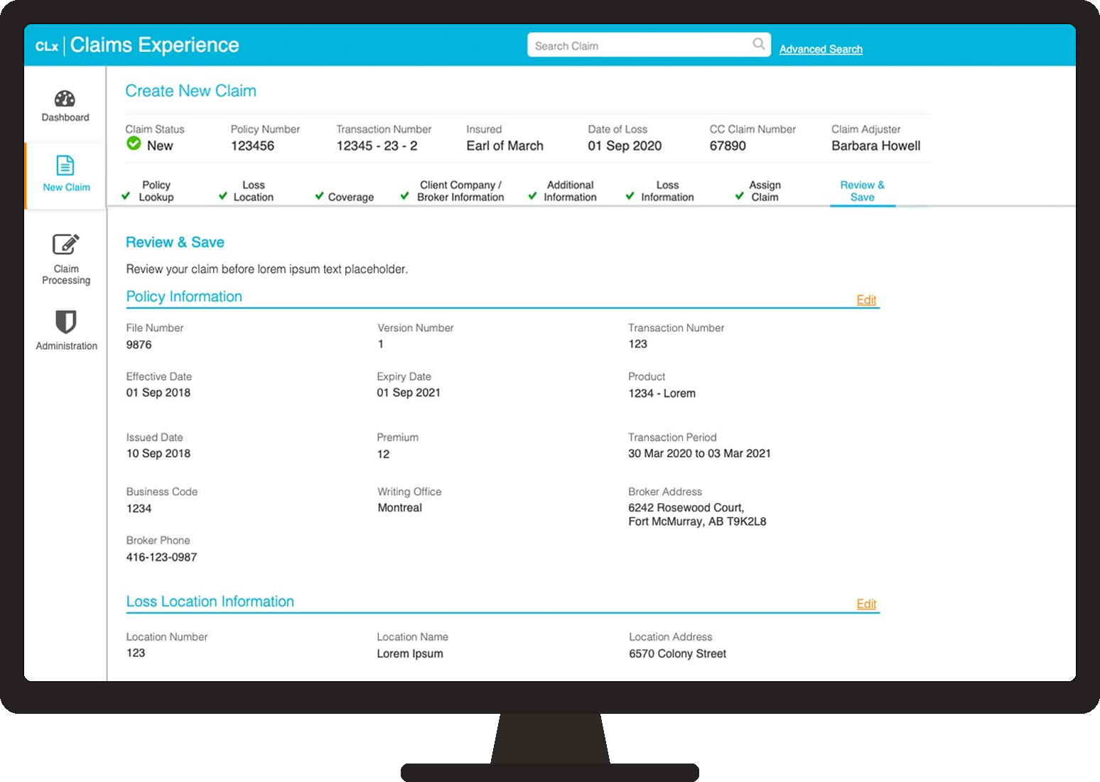 Claims platform on desktop