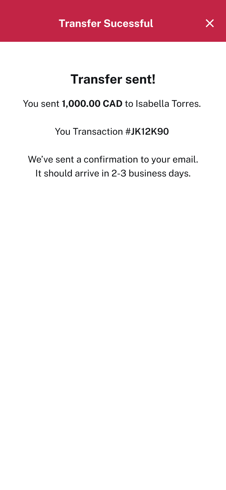Transfer successful confirmation