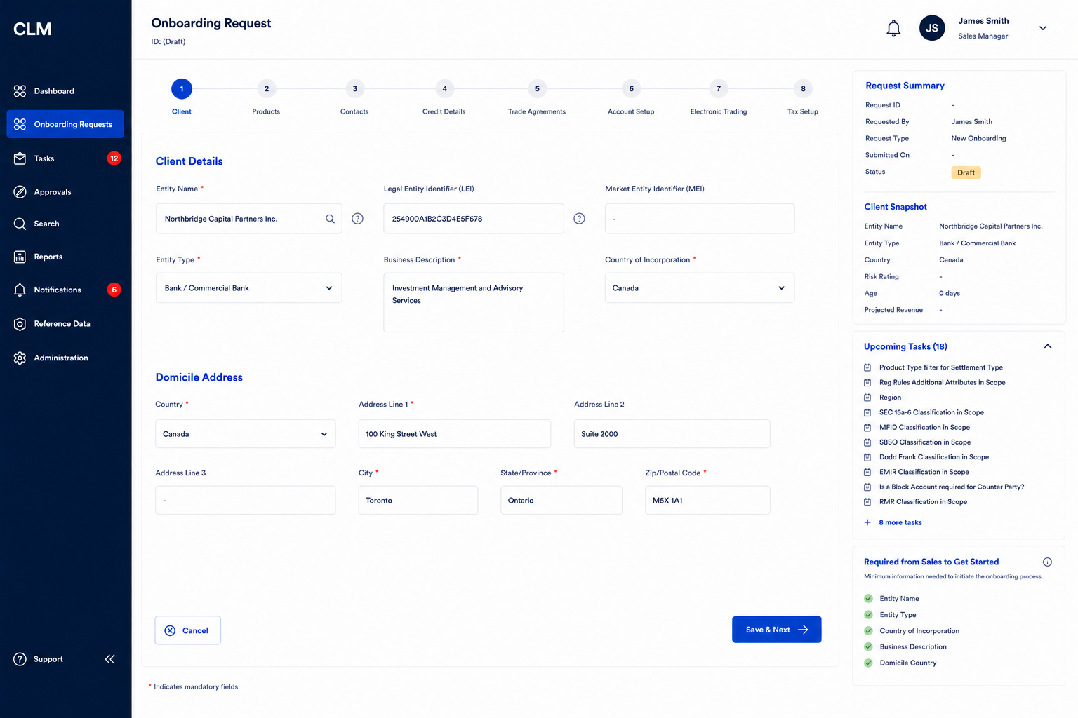 Client intake stepper — recreated structure